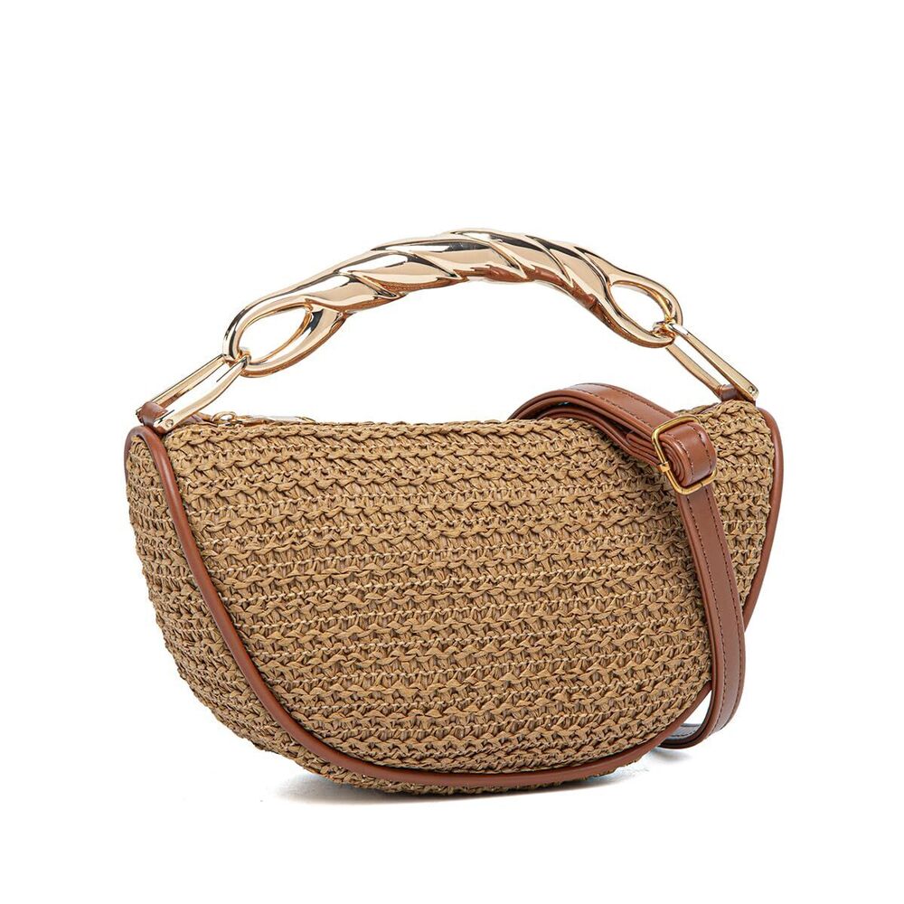 7466 Straw Crossbody Bags Metal Top Handle Purse Designer Beach Handbag - Picture 1 of 9